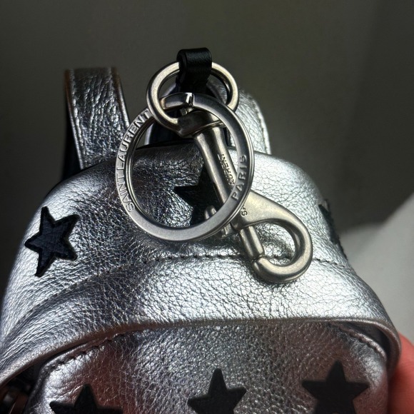Saint Laurent Paris Silver Leather Star Mini Backpack Bag Charm Key Chain‎ - Picture 8 of 10